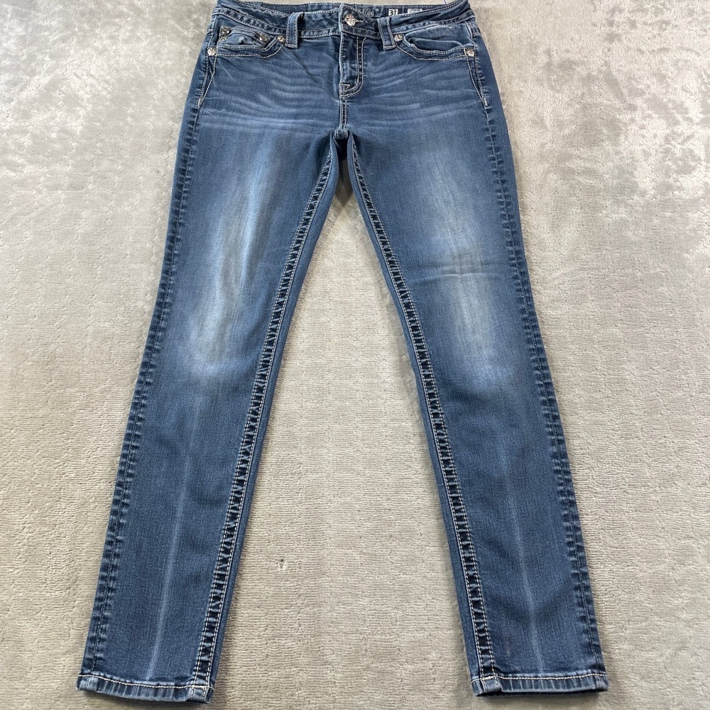 Miss Me Standard Skinny Jeans Women 31 Blue Medium Wash Embellished Flap Pocket